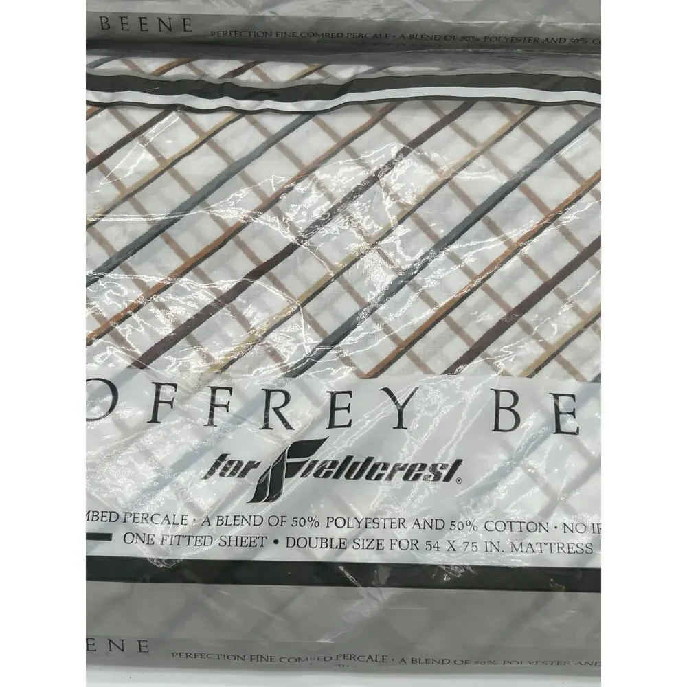 Lot of 2 Geoffrey Beene Fieldcrest Double Fitted Sheets NOS Vintage Percale